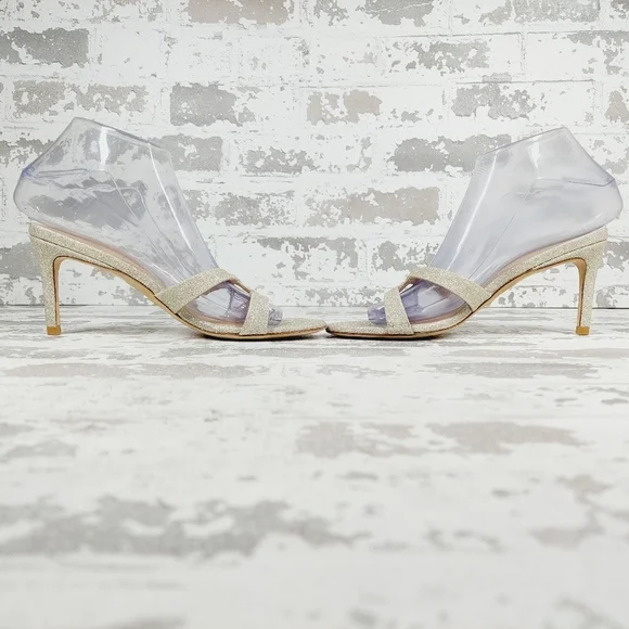 Stuart Weitzman Golden Glitter Heeled Slide Sandals E567 - Picture 7 of 12